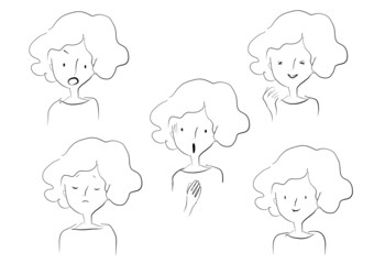 女性の表情のイラスト（白黒）