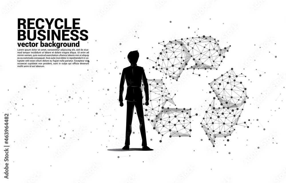 Aufkleber silhouette of businessman standing with recycle icon from dot connect line polygon network. backgrou