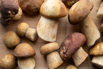 mushrooms on wooden table