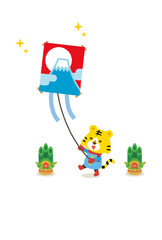 Obraz premium 寅年の年賀状 凧揚げ 門松