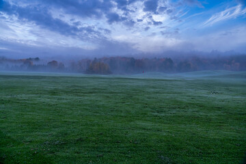 Golf Fairway in the early morning of autumn in Vermont