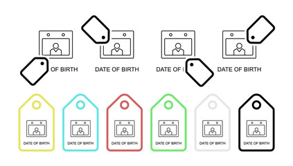 Date of birth line vector icon in tag set illustration for ui and ux, website or mobile application