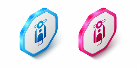 Isometric Scooter icon isolated on white background. Hexagon button. Vector