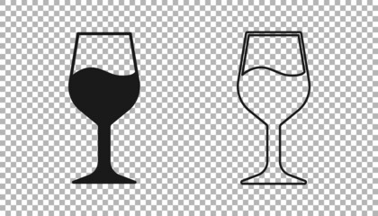 Black Wine glass icon isolated on transparent background. Wineglass sign. Vector