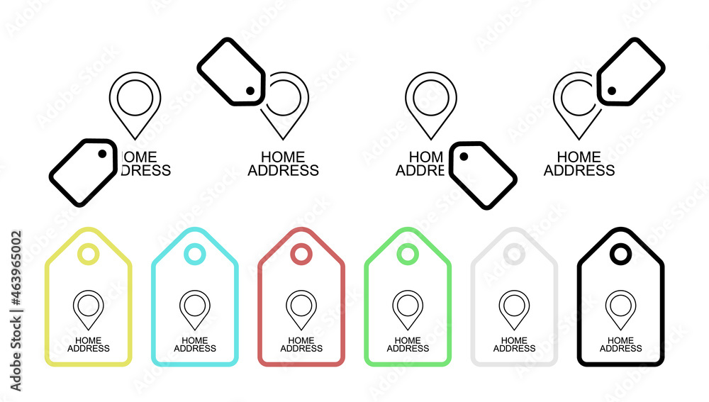 Poster home address in pin line vector icon in tag set illustration for ui and ux, website or mobile applic