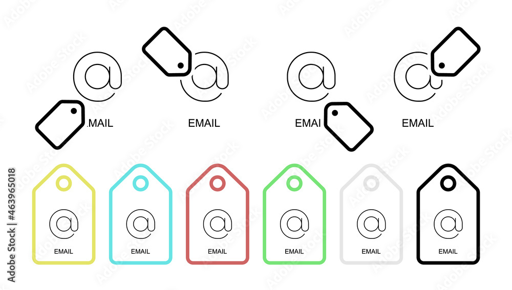 Aufkleber email sign line vector icon in tag set illustration for ui and ux, website or mobile application