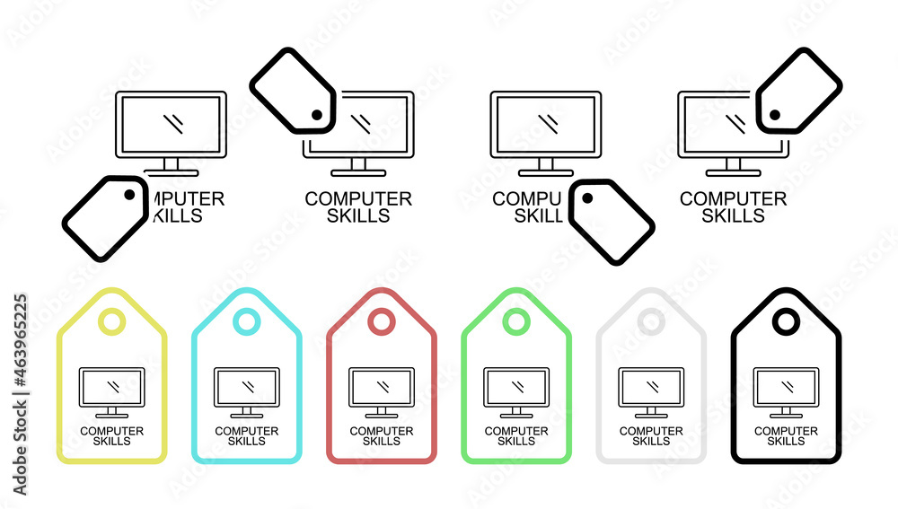 Poster computer skills line vector icon in tag set illustration for ui and ux, website or mobile applicatio
