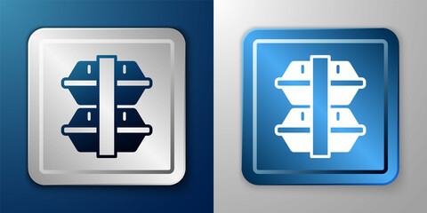 White Lunch box icon isolated on blue and grey background. Silver and blue square button. Vector