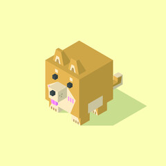 Shiba Inu dog cubic isometric on yellow background