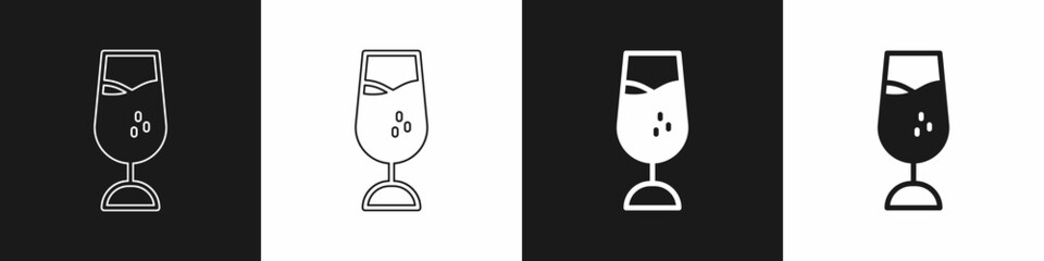 Set Wine glass icon isolated on black and white background. Wineglass sign. Vector