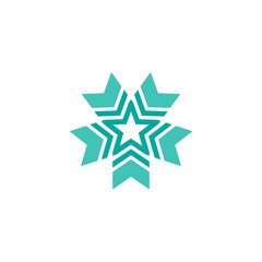 Blue shining star. Flat snowflake sticker icon isolated on white. Vector award illustration.