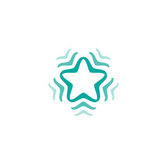 Blue shining star. Flat snowflake sticker icon isolated on white. Vector award illustration.