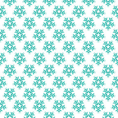 Seamless pattern with blue snowflake stars on white background.