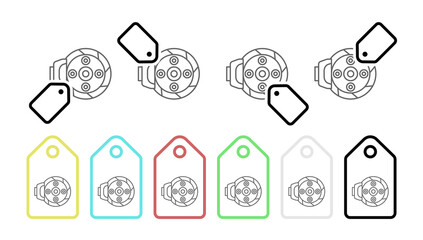 Disc brake, car vector icon in tag set illustration for ui and ux, website or mobile application