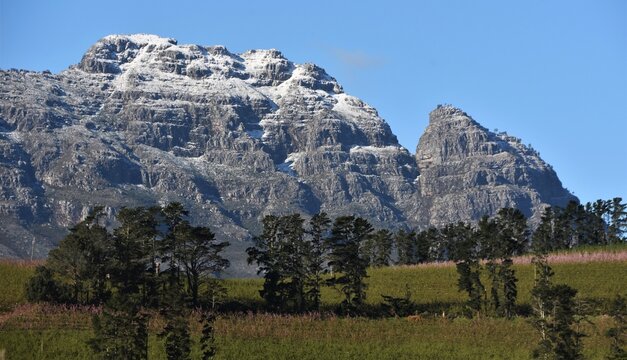 Landscape with snow on the Mountains around Stellenbosch