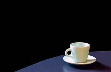 a light mug with a saucer on a dark background