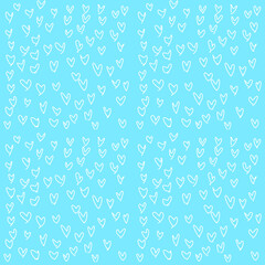 white hand drawn heart on a blue background. Blue seamless pattern. valentine's day pattern.