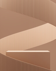 Beige cylindrical podium and curve background, minimal abstract background for product presentation. 3d rendering