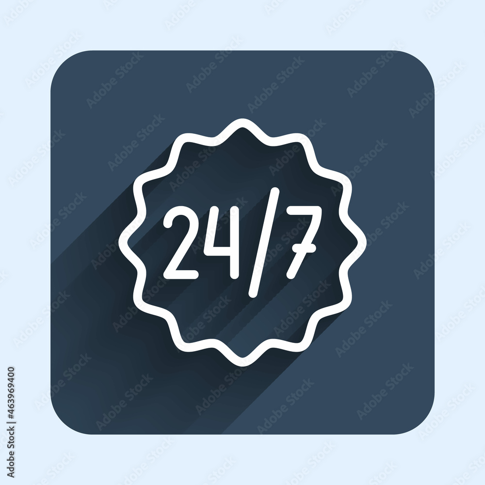 Poster white line clock 24 hours icon isolated with long shadow background. all day cyclic icon. 24 hours s