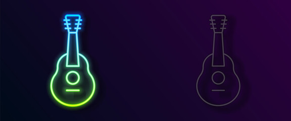 Glowing neon line Guitar icon isolated on black background. Acoustic guitar. String musical instrument. Vector