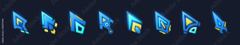 Poster set of game cursors or pointers icons, click arrows graphic design elements for user interface navig