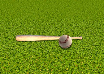 3D Baseball ball on grass