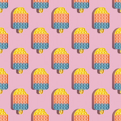 Seamless pattern with Sensory Fidget Toy in the form the ice cream on pink background.