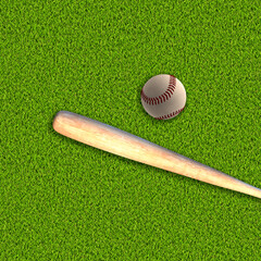 3D Baseball ball on grass