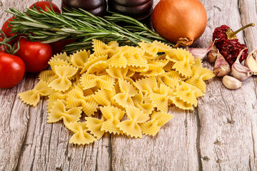 Raw Italian farfalle pasta for cooking