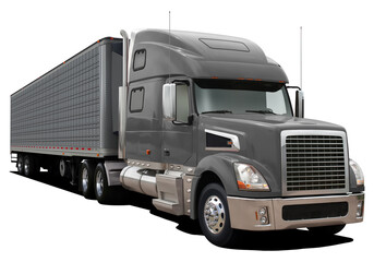 Modern truck with semi-trailer in completely gray color. Front side view isolated on white background.