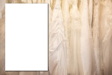 mockup blank white paper card with many shop weeding white dress bride marriage