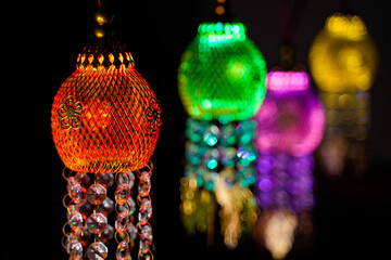 Colorful Modern Lanterns, Akash kandil or Diwali decorative lamps for celebrating Diwali Festival.