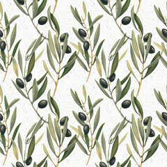 Seamless floral pattern with the olive branches. Colorful ornament on the white background for the textile, wrapping paper or prints. 