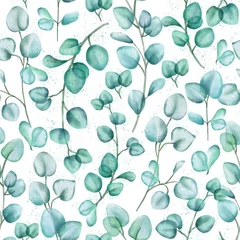 Gordijnen Groen naadloos patroon in de aquarelstijl. Tedere lenteachtergrond met de bladeren voor ansichtkaarten, stoffen en prints. © Horse Fly