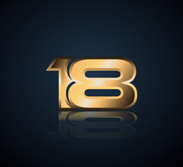 Gold Logo 3D Shine in Dark Background with Realistic Reflection Number 18