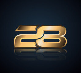 Gold Logo 3D Shine in Dark Background with Realistic Reflection Number 28