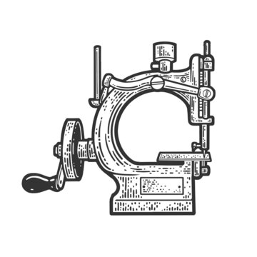 vintage sewing machine sketch raster illustration