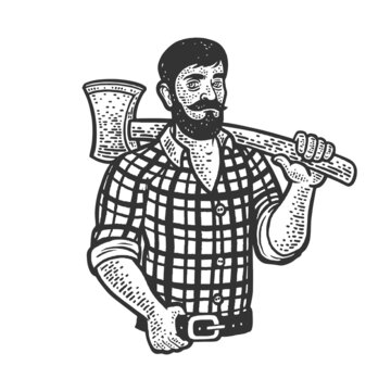 recommend clip art: lumberjack man sketch raster illustration