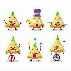 Cartoon character of slice of lemon tart with various circus shows