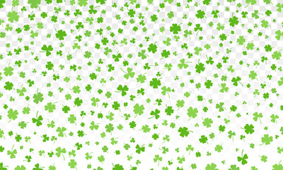 Shamrock or green clover leaves pattern background flat design vector illustration isolated on white background. St Patricks Day shamrock symbols decorative elements pattern.