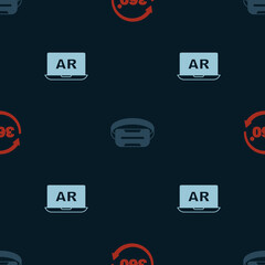 Set 360 degree view, Virtual reality glasses and Augmented AR on seamless pattern. Vector