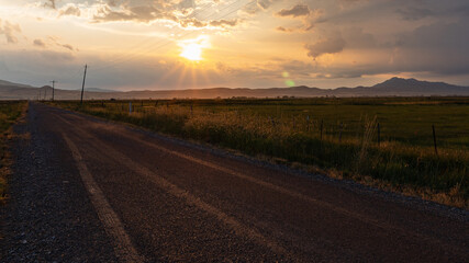 country road at sunset