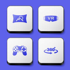 Set Wide angle picture, Virtual reality glasses, Gamepad and 360 degree view icon. White square button. Vector