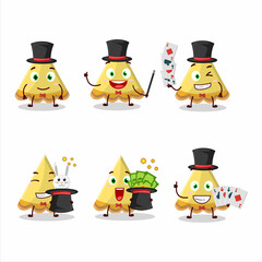 A slice of lemon tart Magician cartoon character perform on a stage