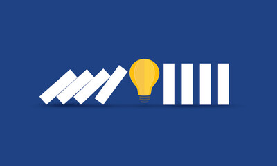 Light bulb stopping domino effect, Risk management, Concept inspiration business