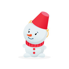 Snowman character icon. Cute little snowman cartoon character isolated on white background. Winter holiday illustration. Vector 10 EPS.