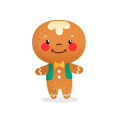 Gingerbread Man character icon. Cute funny Gingerbread Man cartoon character isolated on white background. Winter holiday illustration. Vector 10 EPS.
