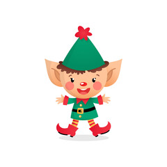 Christmas Elf. Cute funny Christmas Elf cartoon character isolated on white background. Winter holiday illustration. Vector 10 EPS.