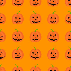 Flat vector illustration. Halloween seamless pattern with pumpkin on orange background. Use for wallpaper, notepad, background, paper, surface textures