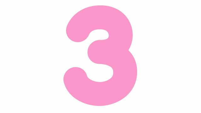 Funny children pink numbers. Count from 1 to 10. The numbers appear and disappear in turn. Vector illustration isolated on white background. 